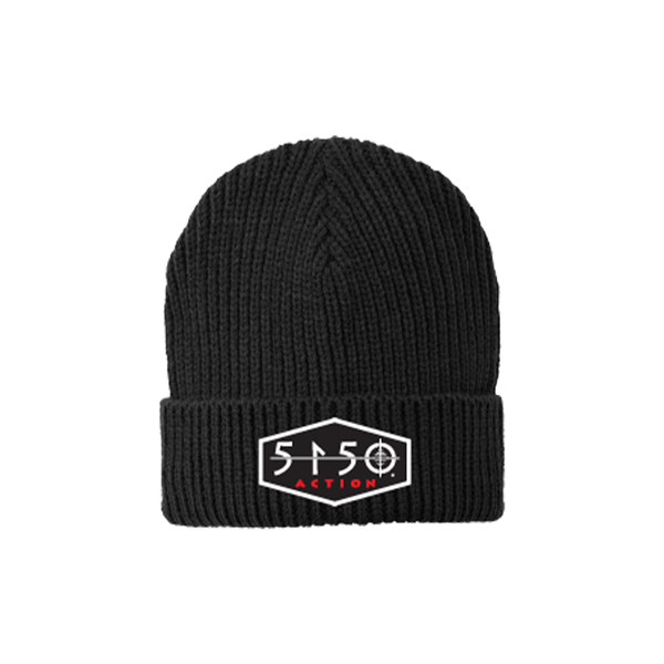 5150 Knit Cuff Beanie - Black, Silicone Patch