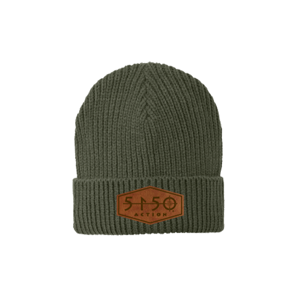 5150 Knit Cuff Beanie - Green, Leather Patch