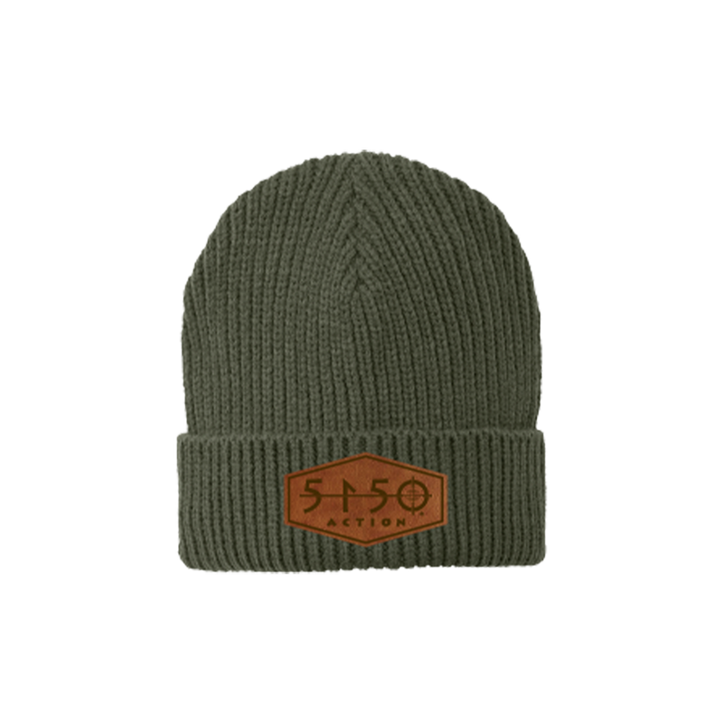 5150 Knit Cuff Beanie - Green, Leather Patch