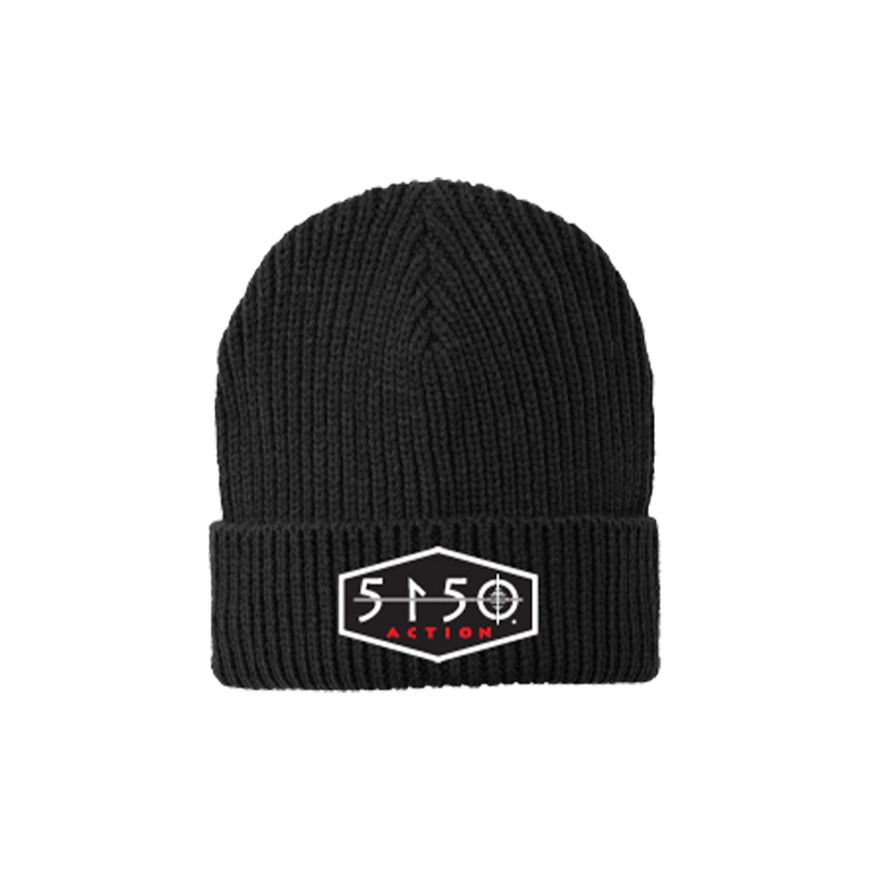 5150 Knit Cuff Beanie - Black, Silicone Patch